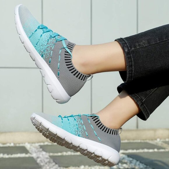 Women Grey-Blue Running Breathable Knitting flexible Mesh Sports Shoes Sneakers - Picture 5 of 6